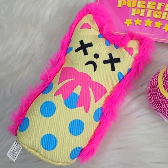 🆕️NWT BARK Purrfect Pitch Cat Bowling Pin Plush Toy & Tennis Ball Medium Dog - Picture 9 of 13